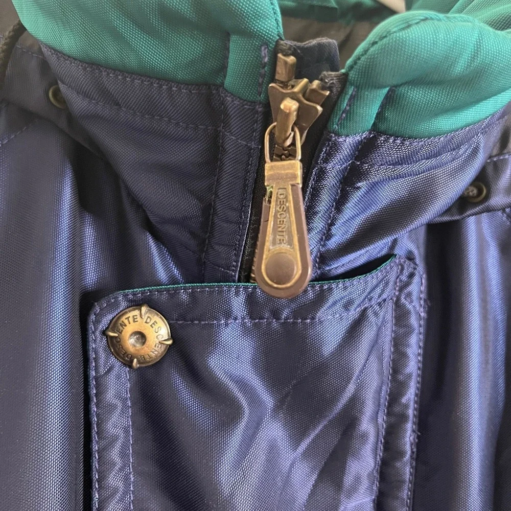 VTG Descente Men's Navy Teal Ski Snowboard Jacket Hooded Zip Up‎ Winter size XL